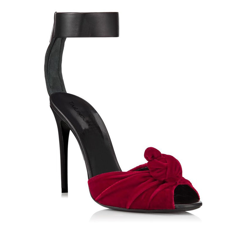 Red Black Velvet High Heels